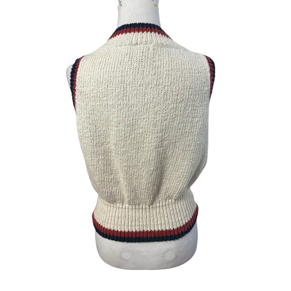 Vintage 90s Liz Claiborne Cream Knit Cricket Vest Prep Ivy League Pullover SZ M - Picture 4 of 4